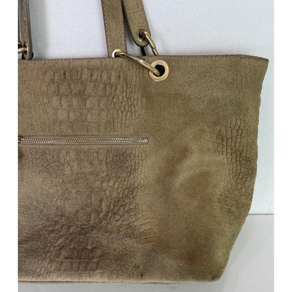 Vera Pelle Large Tote Leather and Suede Crocodile Embossed Bag Purse Tan GUC - Picture 3 of 16